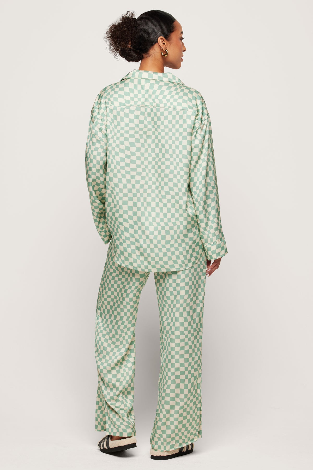 Checkered Swirl Long Pajama Set | Women's Sleepwear by Neendi
